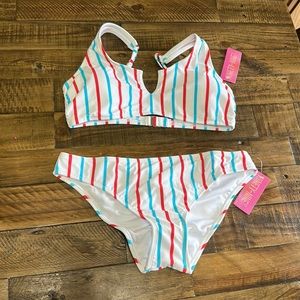 NINETY-NINE DEGREES JUNIORS STRIPED BIKINI: WHITE: NEW WITH TAGS: SIZE L (11/13)